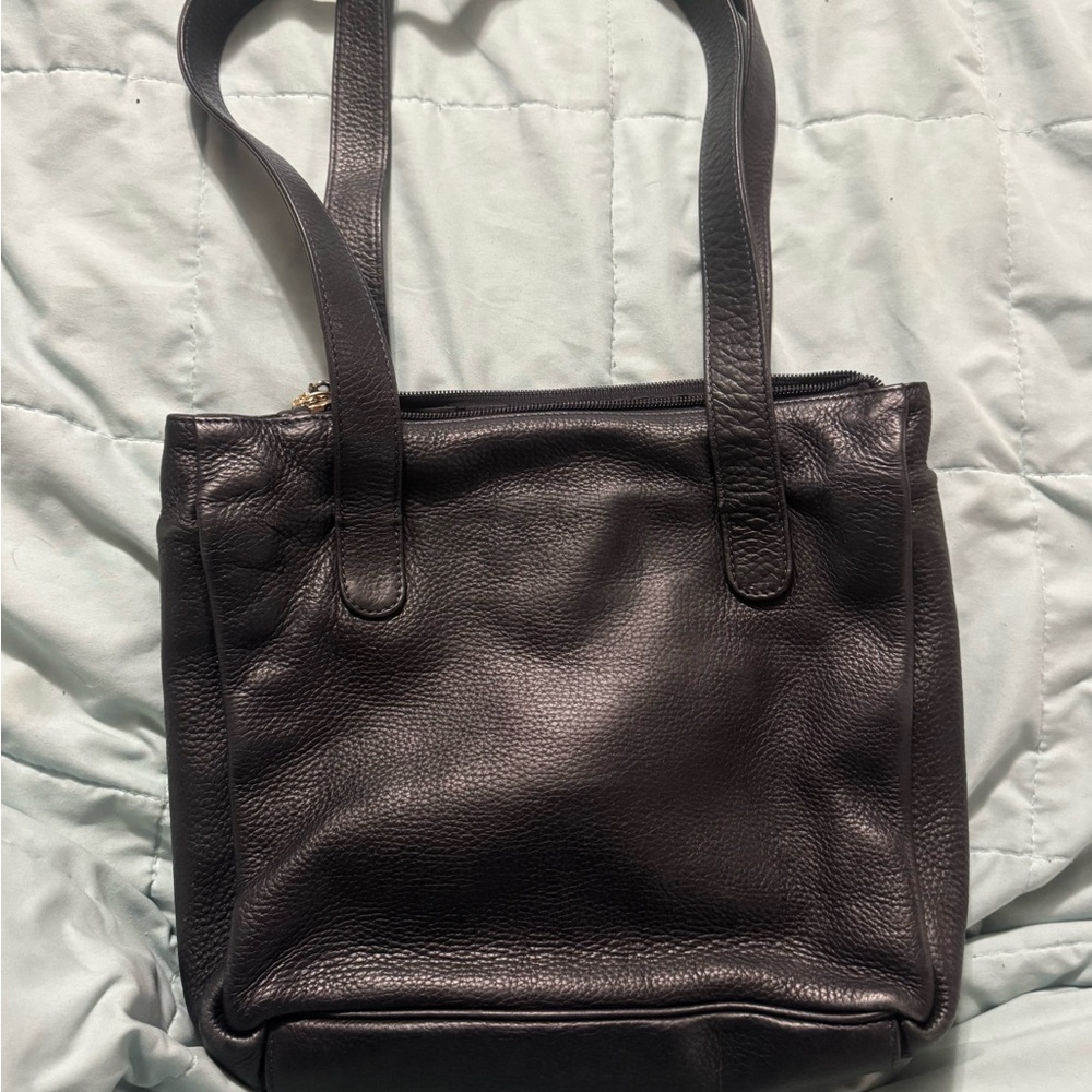 Black Leather Tote Bag with Gold Accents - Picture 2 of 3